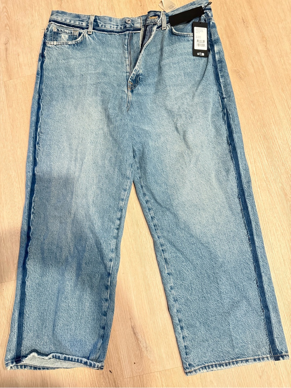 7 For All Mankind Light Blue Straight Leg Jeans with Dark Side Stripe